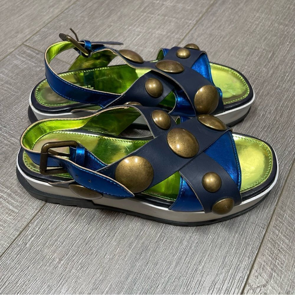 DIESEL Sandals Criss cross Chunky Studs Size 37 US7 Navy - Picture 14 of 15